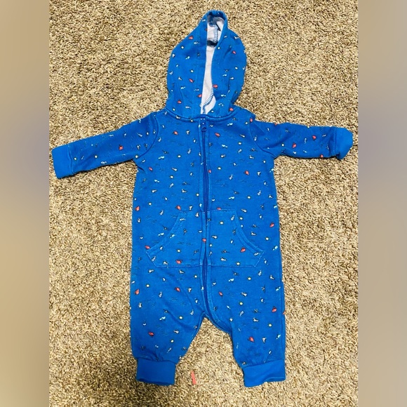 Ocean + Coast Fleece Graphic Romper Hooded Blue 6m - Picture 1 of 2